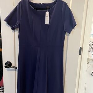 NWT Ann Taylor navy Blue A-Line Midi Dress Crew Neck